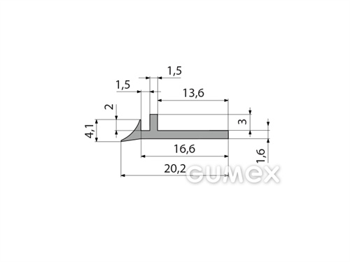 Geformtes Silikonprofil, 5,1x20,2/1,6mm, 60°ShA, -60°C/+180°C, grau (RAL 7040), 
